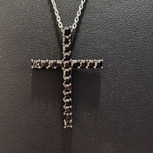 Black Crystal & Gun Metal Steel Cross